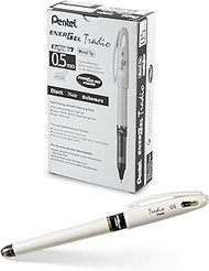 Pentel EnerGel Tradio Pearl Gel Ink Pen, (0.5mm), Fine Point Capped, Needle Tip, Black Ink, Box of 12 (BLN115W-A)