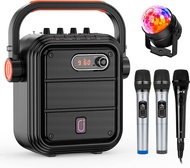 JYX Karaoke Machine with 3 Mics and Disco Light, 5200mAh Portable Microphone Speaker Set Bluetooth 5.0 Rechargeable PA System with TWS, FM, REC, Supports Bluetooth/USB/TF Card/Aux-in for Party