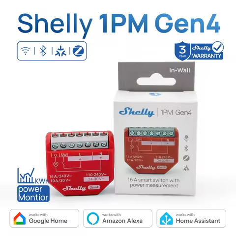 Shelly 1PM Gen4 Zigbee Dispositivos Matter Smart Switch IOT WiFi With Power Monitoring Compatible Al