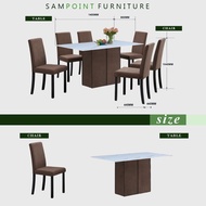 Siap pasang _ SamPoint 6 Seater Marble Table Seat Dining Set 1 Table + 6 Chairs Ready Stock + Free S