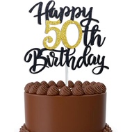 50th Birthday Cake Topper for Men and Women, Happy 50th Birthday Decorations, Gold and Black 50 Cake