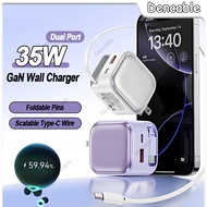 Foldable Pins Design Portable Travel Phone Charger Dual Port GaN Charger A+C 35W High Power Wall Fas