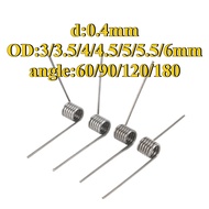 sus304 d:0.4mm,OD:3/3.5/4/4.5/5/5.5/6mm V-shaped spiral torsion spring angle:60/90/120/180 d:egrees(