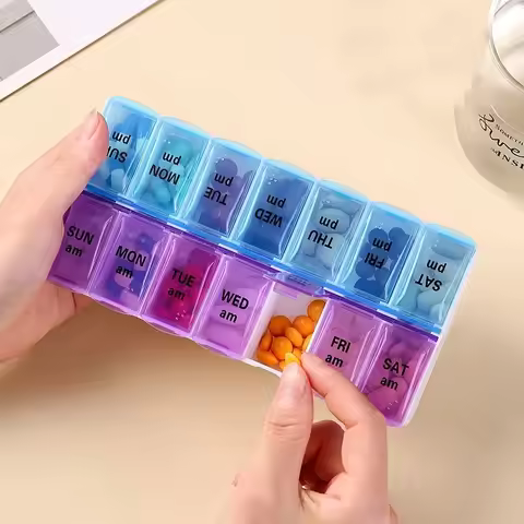 Double row packaging 14 day portable convenient medicine box 7 days a week large capacity drug stora