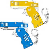 2 Packs Rubber Band Gun Toy Metal Folding Rubber Gun Mini Rubber Launcher Toy Gun with Keychain for 