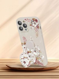 1入組米色花紋TPU手機殼和1入組360°旋轉折疊心型支架，適用於iPhone/Samsung/Xiaomi/Huawei/OPPO/Galaxy A52/A52s 5G/Galaxy A14/Galaxy S23 Ultra/IPhone 14 Pro Max/OPPO A54/Galaxy A54/Redmi 10/Redmi Note 8/Xiaomi Redmi 12C/11A/ Galaxy A13 4G/Galaxy A23 5G手機殼