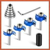 (JBIR) 4pcs Router Bits 1/4 Shank with 6 Bearings Set Rabbeting Router Bit for Wood Grooving with 1/