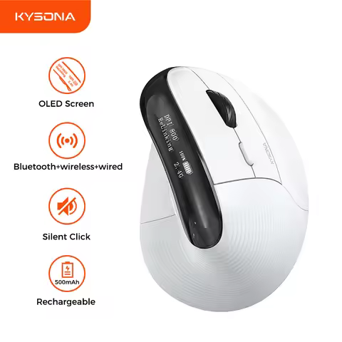 KYSONA EM11 PRO Wireless Silent Ergonomic Vertical 6 Buttons Gaming Mouse USB Receiver RGB 1600 DPI 