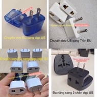 Power plug converts plug from US flat pin to round EU and EU to US