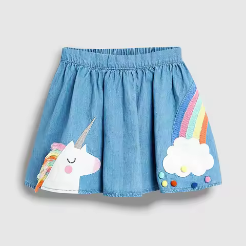 Little maven Baby Girls Summer Dress Unicorn Denim Skirt Lovely Casual Clothes Cotton for Toddler In