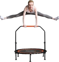 FitinOne Foldable Mini Trampoline Load 450lbs,Portable Exercise Rebounder Trampoline with Adjustable Foam Handle,Fitness Trampoline for Adults and Kids