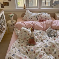 Floral Series Flatsheet Set Washed Cotton Flat Sheet Cute Cartoon Sheets Bedsheet Single/Queen/King