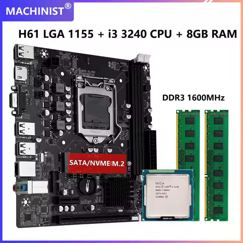 MACHINIST H61 Motherboard DDR3 8GB(2*4GB) 1600MHz RAM Memory With Intel Core i3 3240 CPU Processor A
