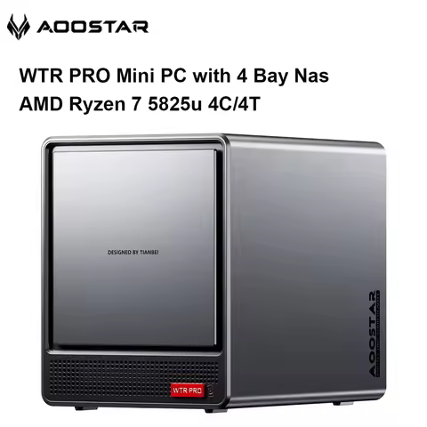 AOOSTAR WTR PRO Mini PC with 4 Bay Nas AMD Ryzen 7 5825u 4C/4T, Up to 3.60GHz, Support 2.5/3.5 "HDD 
