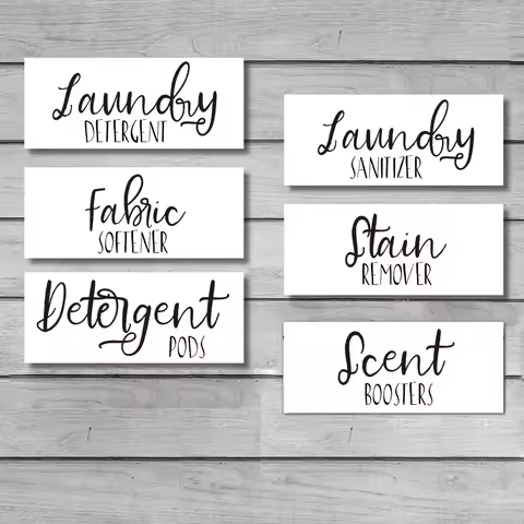 Laundry Room Storage Bottles Labels Vinyl Sticker Decal Detergent, Fabric Softener, Liquid Bleach, S