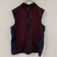 二手 ORVIS 抓絨背心/羊毛背心，帶口袋，酒紅色，XL 碼