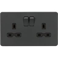 Knightsbridge Screwless 13A 2G DP switched socket - Anthracite