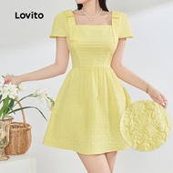 Lovito Cute Dress Jacquard Bow Summer/Spring Yellow Dress for Women L134LD277