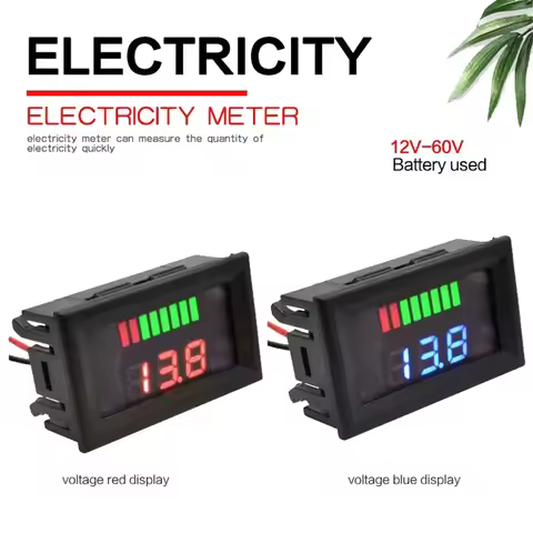 0.56'' Red Blue LCD Digital Voltmeter 12V 24V 60V 72V Battery Capacity Indicator Lead Acid Power Car