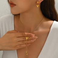 1 Set Romantic Elegant Heart Tassel Necklace Earrings Jewelry Set, Delicate Heart Tassel Pendant Y-N