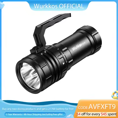 Wurkkos DL46 Professional Scuba Diving Flashlight IPX8 46950 Battery Super Bright 20000LM USB Revers