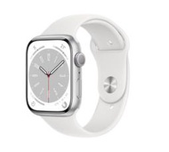 全新 Apple Watch Series 8 GPS版 45mm 銀色鋁金屬-白色運動型錶帶