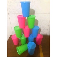 KMP 350ml glass with lid 350ml elastic plastic cup/ Thick Plastic Material BPA Free 1 dozen/