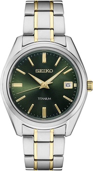 Seiko Men Stainless Steel Quartz Dress Watch with Titanium Strap Silver 20 (Model: SUR377)