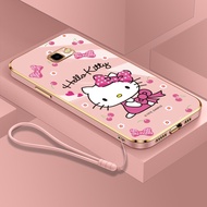 Casing For Samsung Galaxy J4 Plus 2018 J6 Plus J2 Prime J7 Prime J7 Pro J7 2017 Ultra-thin plating Square Lovely Cartoon Hello kitty Silicone Phone Case With Lanyard