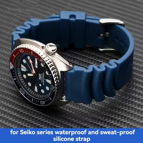 22mm 20mm 24mm Silicone Dive Strap for Seiko 5/SKX007/Turtle/Samurai – Black Blue Waterproof Watch B