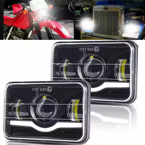 1Pc 4x6 LED Headlight White Halo DRL Amber H4 Headlamp For Car Jeep Motorcycle Hond Truck Kenworth H