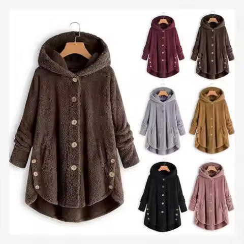 Faionable Winter Women's Button-Up Plu Coat Color Outerwear Colors Straight Cut Original Design Thie