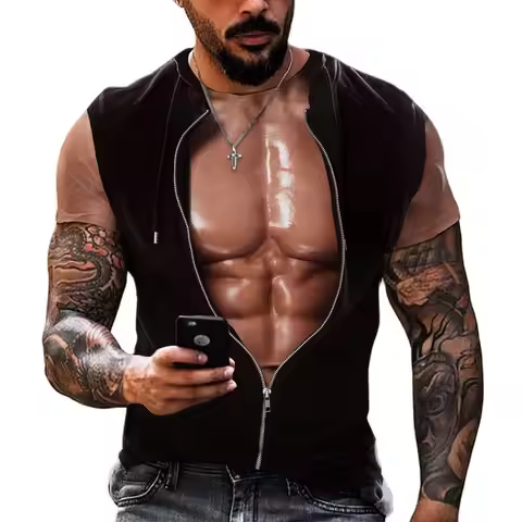 Men's 6-pack Abdominal Muscle T-shirt 3D Printed Short Sleeved Fitness Running Sports Casual Loose S