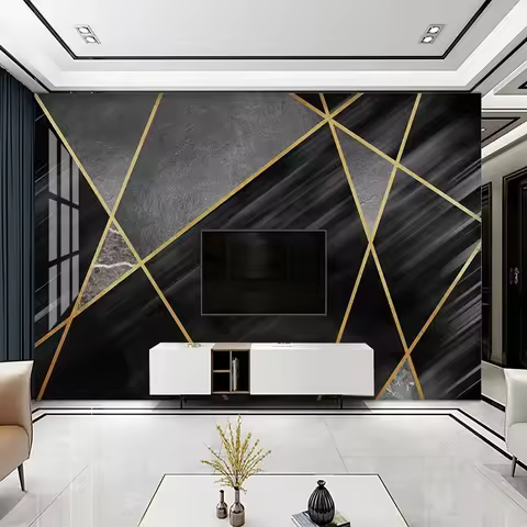 Photo Wallpaper Modern Black Marble Geometric Lines Pattern Mural Living Room Dining Room Home Decor