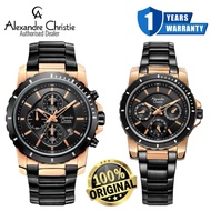 (Official Warranty) Alexandre Christie Black Dial Rose Gold Stainless Steel Couple Set 6141MCBBRBA 6