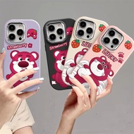 Funny Cute Strawberry Bear Metal Lens Frame Phone Casing For Realme C1 C2 C3 C11 C12 C15 C20 C20A C2