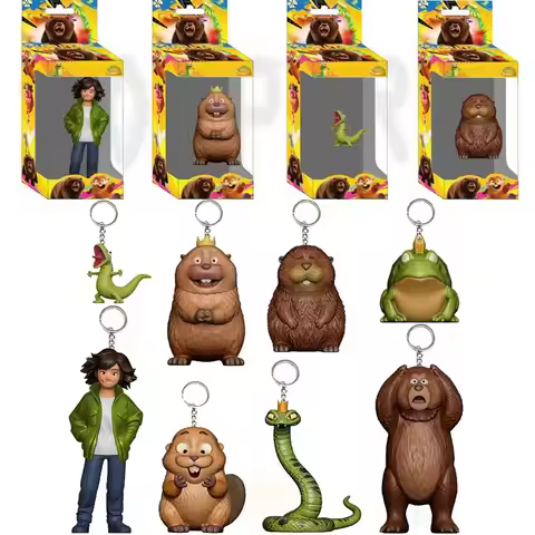 New 8Pcs Cartoon King Snake King Frog Beaver Bear Boy PVC Keychain Set Cute Animal Keyrings Bag Pend