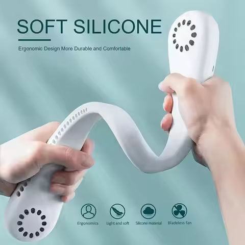 New Long endur New Mini Neck Mounted Fan Portable Bladeless Neck Rechargeable Air Cooler 3 Speed Min