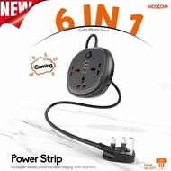 MOXOM MX-ST25 EXTENSION 3 PIN PLUG CORD WITH 3 UNIVERSAL SOCKET + USB + TYPE C PORT