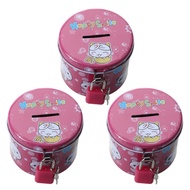 (LC7G) 3 x Cylinder Design Cartoon Print Piggy Bank Coin Money Saving Box W Padlock
