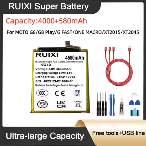 4580mAh KG40 RUIXI Ultra Large Capacity Battery For MOTO G8/G8 Play/G FAST/ONE MACRO/XT2015/XT2045 P