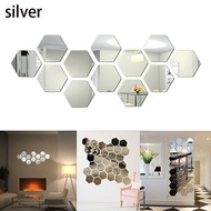 Ready Stock12PCs Acrylic Hexagon 3D Art Mirror Wall Sticker Home DIY Decor