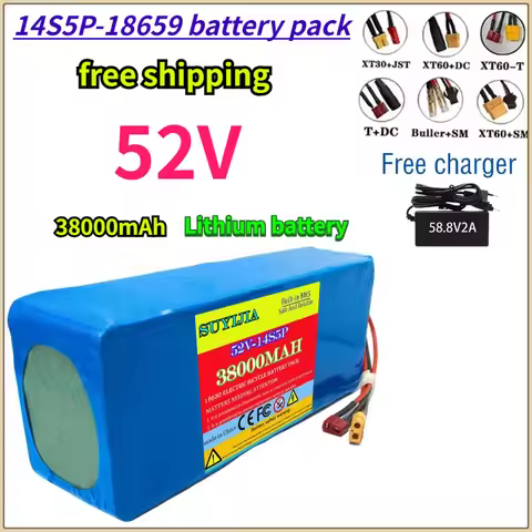 14S5P 18650 Battery Lithium Ion Battery Pack Balance Car Battery 52V 38000mAh with BMS+58.8V2A Charg