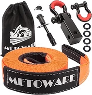 METOWARE Heavy Duty Tow Strap Recovery Kit - 3" x 30ft(35,000lbs) Winch Strap + 3/4" D Ring Shackles