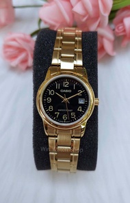 นาฬิกา Casio รุ่น LTP-V002G-1B นาฬิกาข้อมือผู้หญิง สายสแตนเลสสีทอง/หน้าปัดดำ (สินค้าของแท้ 100% รับประกันสินค้า 1 ปี)