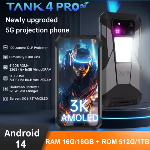 8849 Tank 4 Pro Unihertz 5G Rugged Projector Smartphone 16/18GB +512GB/1TB Android 14 Sports Phone 1