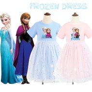 Girls Dress 2021 New Frozen Elsa  Anna Princess Dress for Kids 100% Cotton Sequins Yarn Star Moon Veil Skirt