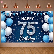 Happy 75th Birthday Decorations,75th Blue & Silver Balloon Large Birthday Banner Backdrop Sign - Che