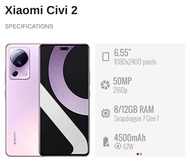 Used Xiaomi Civi 2 5G(6.55") Hello Kitty Edition || 12gb+256gb