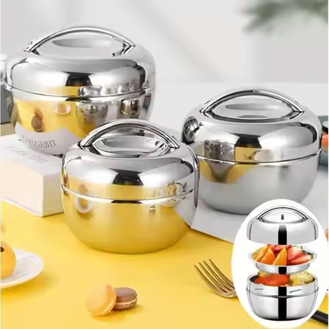 1 Pcs Apple Lunch Box With Circular Lid Office Worker Insulated Stainless Steel Lunch Box Student Pa